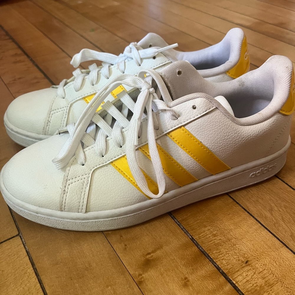 White and Yellow Adidas Sneakers